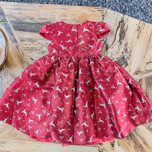 Bonnie Jean, Little Girls Size 6X Red Cap Sleeve Reindeer Jacquard Holiday Dress - Picture 4 of 8
